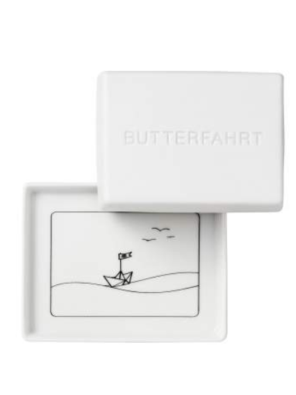 große Butterdose - Butterfahrt - Teller mit kleinem Papierboot 13 x 10 cm