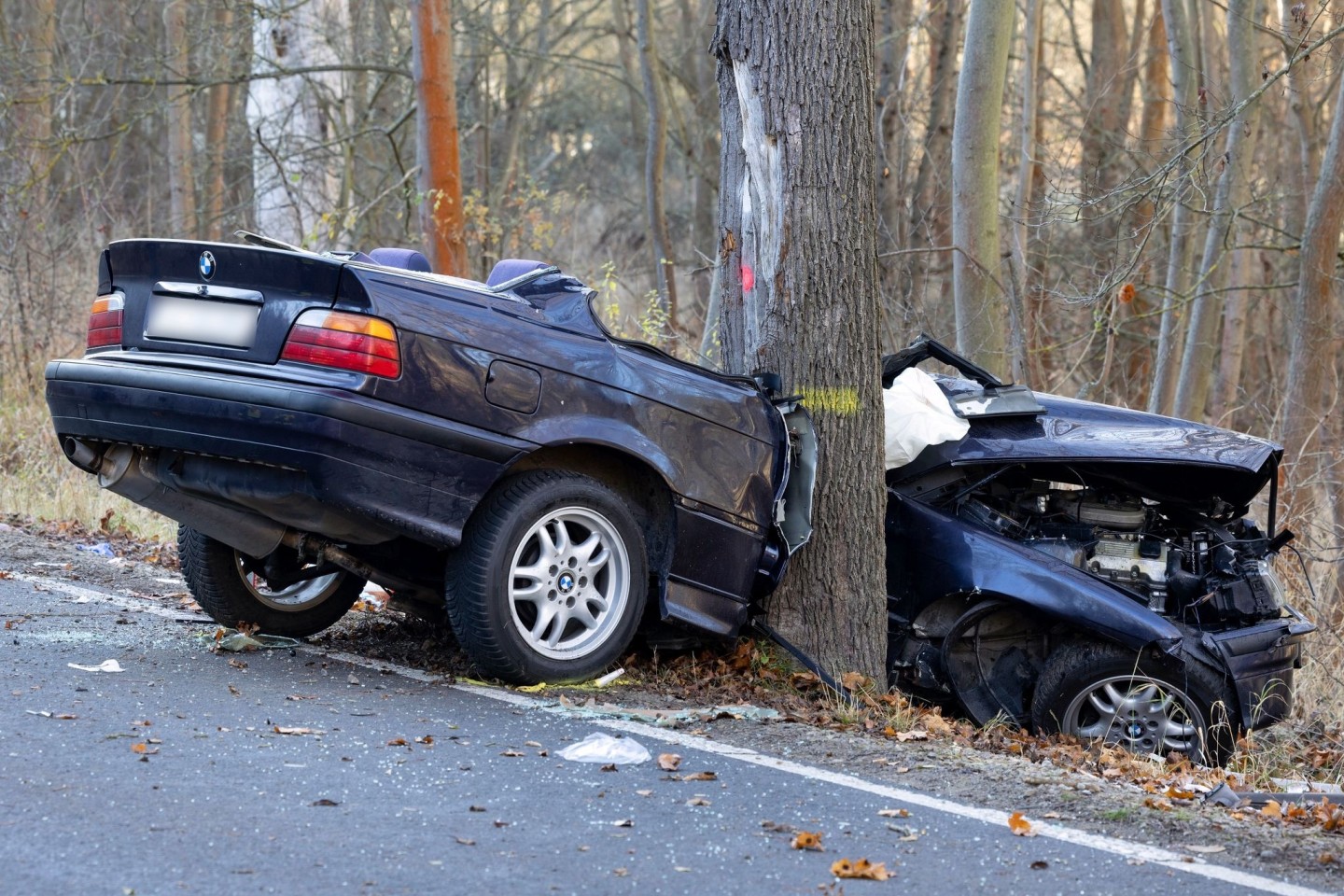 Ein Auto hat sich bei einem Verkehrsunfall in einen Baum verkeilt (Archivfoto).