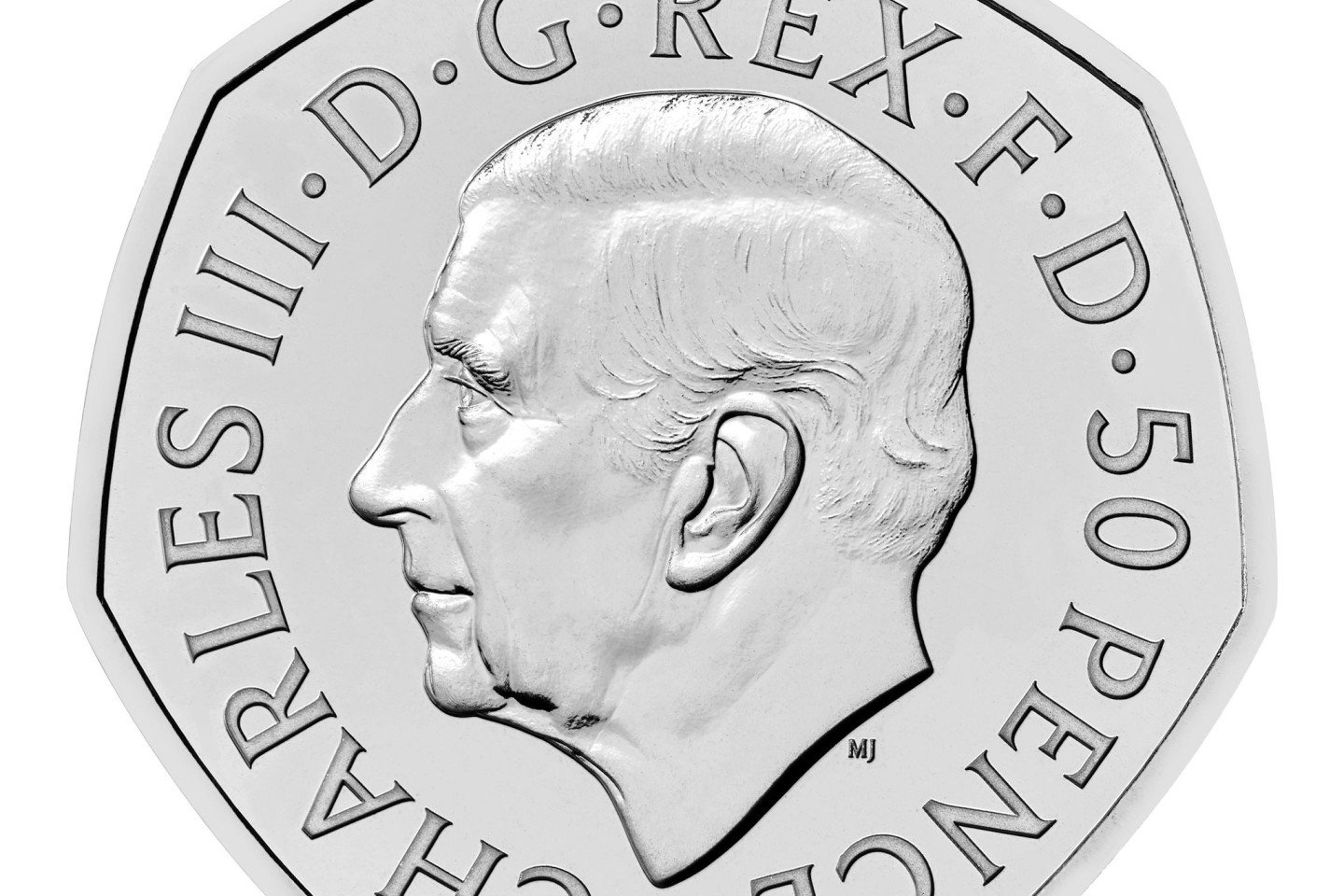 Die Vorderseite der neuen 50-Pence-Münze zeigt das Porträt von König Charles III.