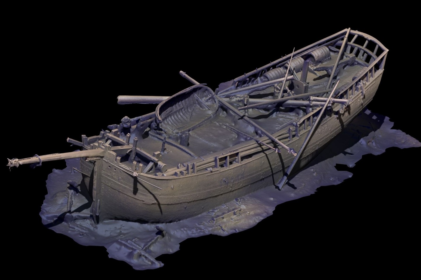 Die Computersimulation zeigt ein Schiffswrack in der Ostsee.