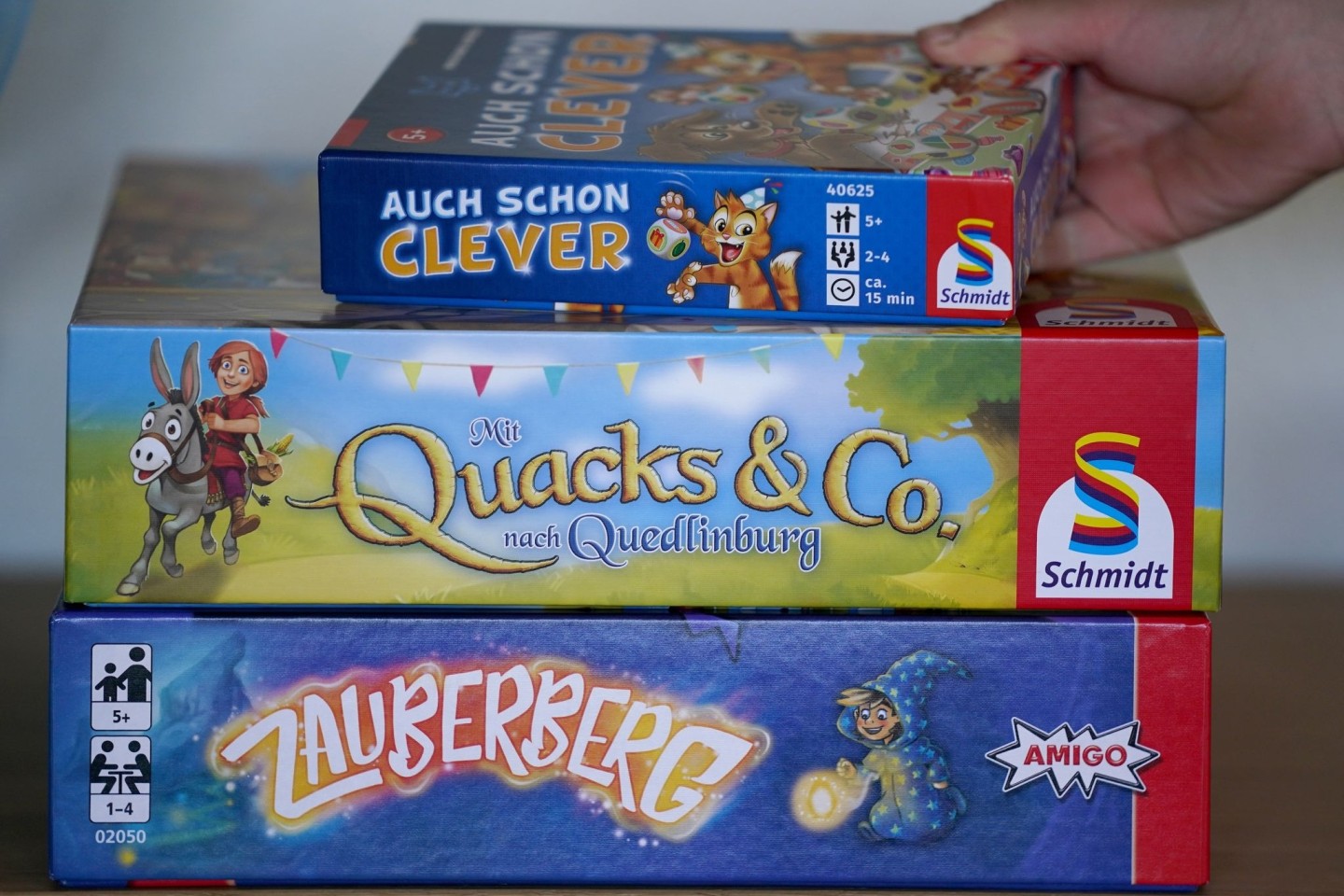 Die drei Kinderspiele «Auch schon clever» (Wolfgang Warsch/Schmidt Spiele), «Mit Quacks und Co. nach Quedlinburg» (Wolfgang Warsch/Schmidt Spiele) und «Zauberberg» (Amigo).