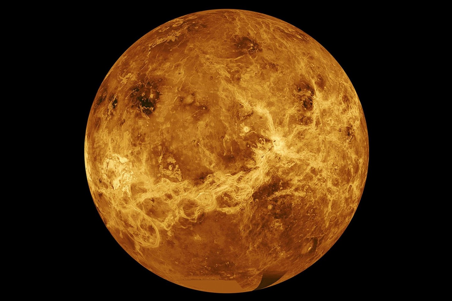 Das von der NASA zur Verfügung gestellte Foto zeigt den Planeten Venus, erstellt mit Daten der Raumsonde Magellan und des Pioneer Venus Orbiter.